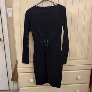 Elegant Black Lace-Up Dress